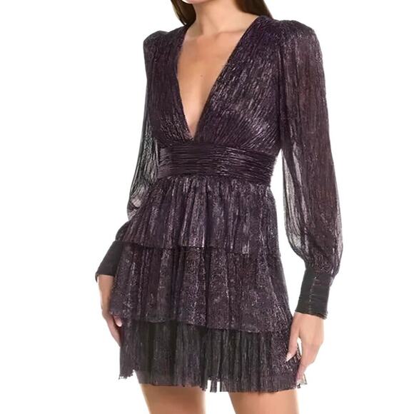 REVOLVE Tiered Metallic Mini Dress Blackberry 8 NWT - Picture 1 of 15
